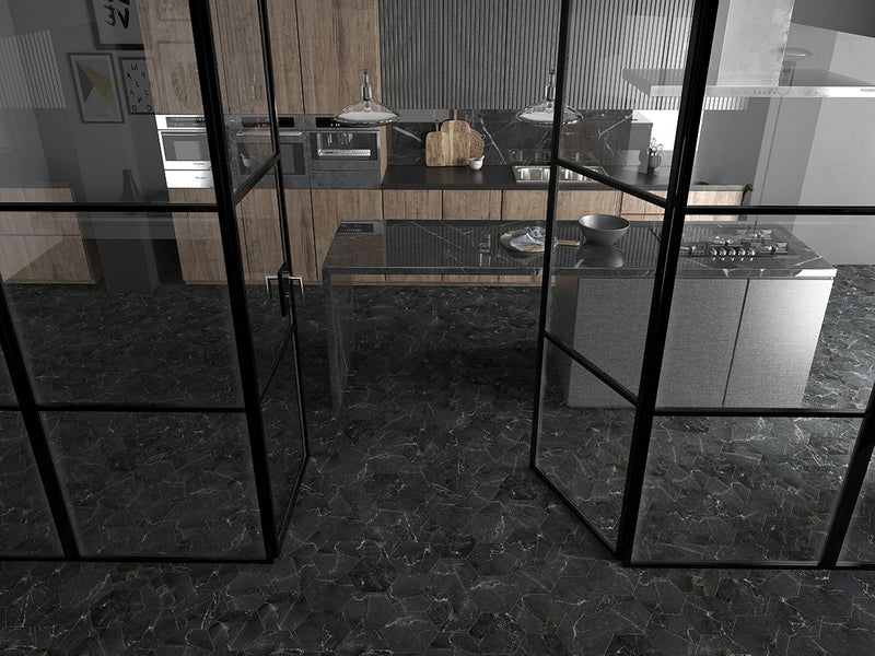 Vloertegel Stream Black Hexa 20x20 cm