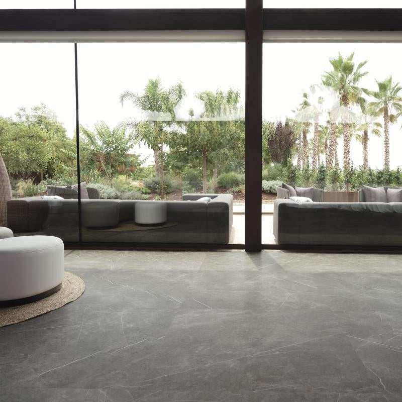 Vloertegel Aran Darkgrey 60x60 cm Vierkant – Porselein Mat Gerectificeerd R9 – Marmerlook