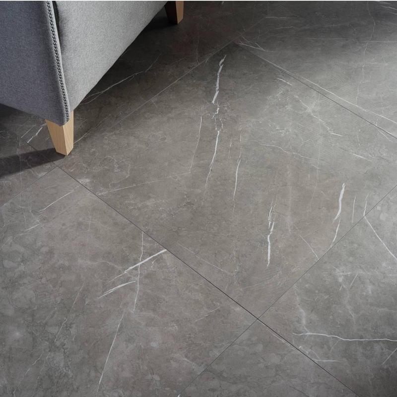 Vloertegel Aran Darkgrey 60x60 cm Vierkant – Porselein Mat Gerectificeerd R9 – Marmerlook