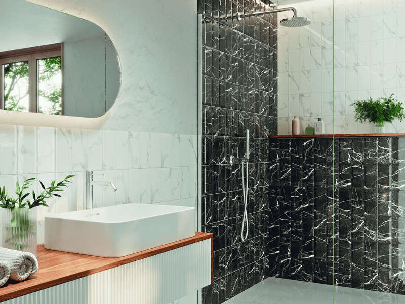 Wandtegel Black Marble Bisel 10x20 cm brillo glans