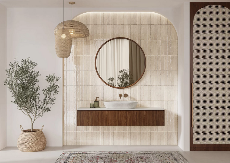 Wandtegel Monpelli Ivory Mix 6,5x29,8 cm Rechthoek – Keramiek Glans Gerectificeerd – Warme Ivoortinten