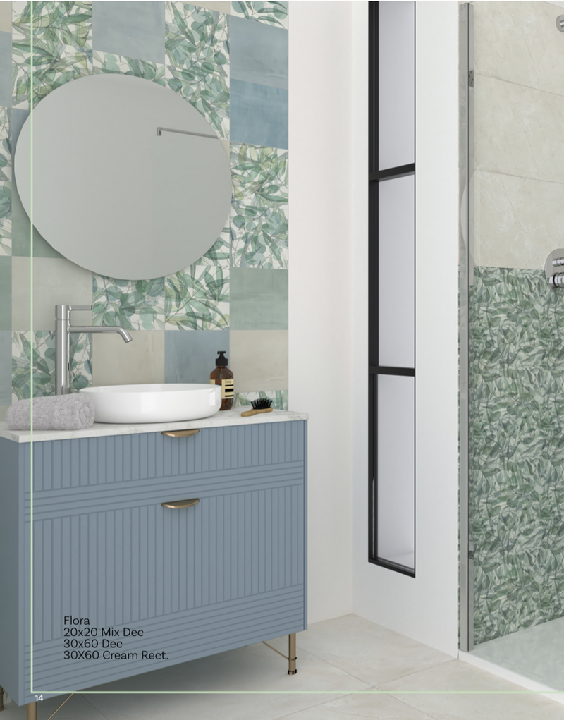 Wandtegel Flora Mix 20x20 cm Vierkant - Keramiek Mat - Decor Patroontegel groen