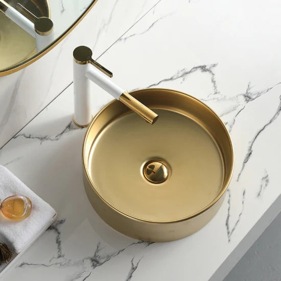 Keramische waskom mat Goud by Rond 36x36x12 cm by L'Aqua®