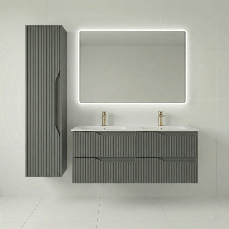 Soho Badkamermeubel Mat Groen 120cm – Keramische Dubbele Wastafel – 4 Lades