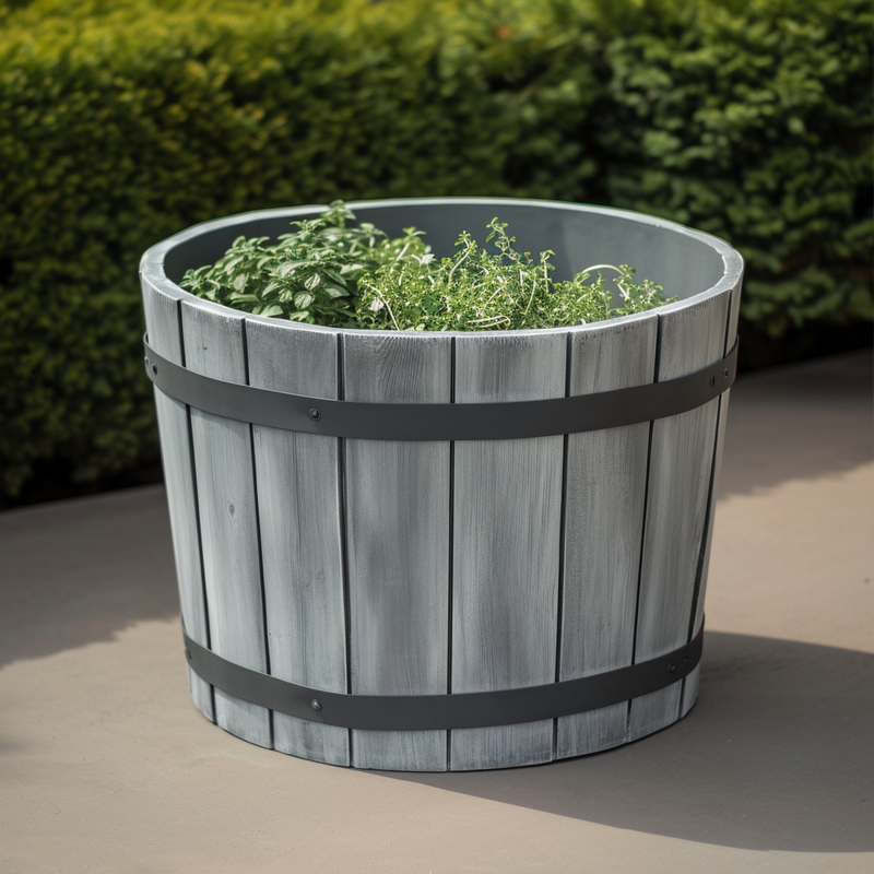 Ronde plantenbak S Kuip Lignum Acacia FSC 37 x 26 cm geborsteld Grijs