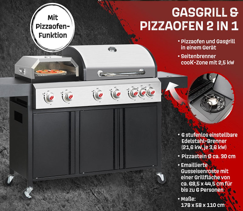 Landmann 2-in-1 GasBBQ & pizza-oven 2,5 - 3,6 kW - Gas