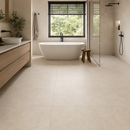 Vloertegel steenlook Vida Terra in badkamer met vrijstaand bad