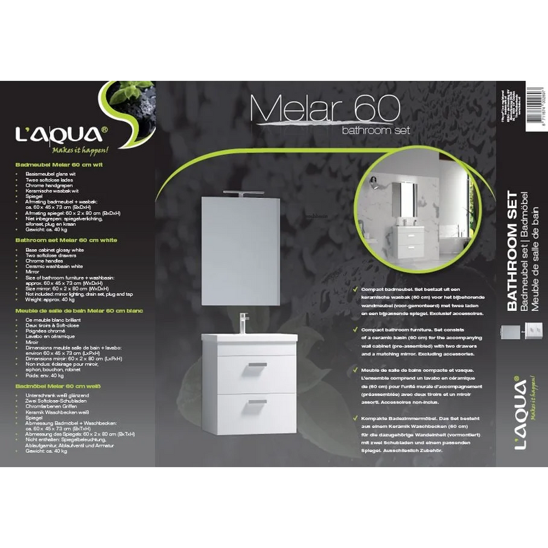 Badmeubel set Melar wit 60 cm met Spiegel - Complete