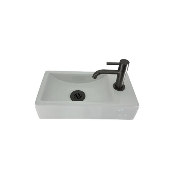 Fonteinset Kaya wit L’aqua Keramisch met Gun metal kraan en