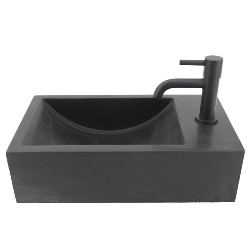 Fonteinset Oskar hardsteen met zwarte kraan en sifon -