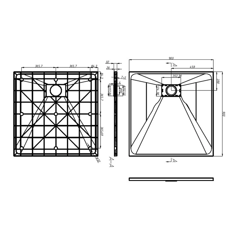 MeHome Douchebak Mat wit 90 x 90 cm - Douchebakken